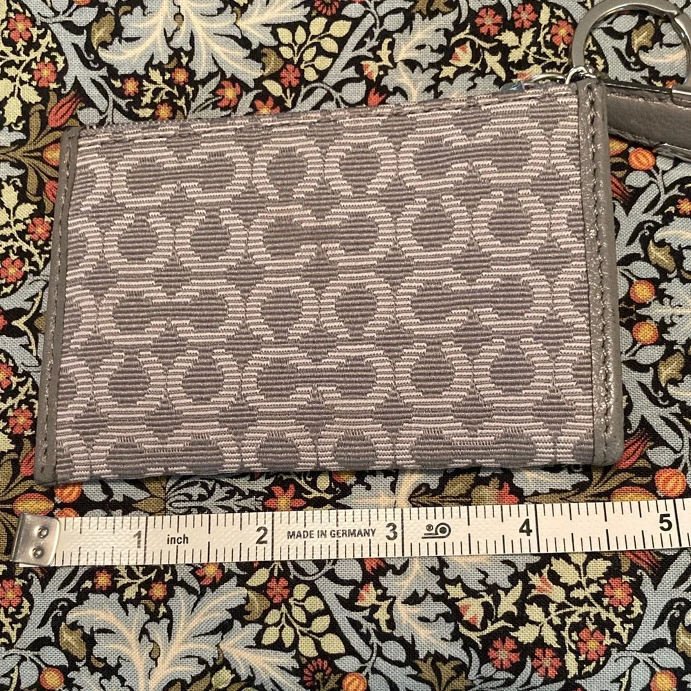 Coach Gray Signature Zip Card Case with Metallic Logo - Picture 2 of 5